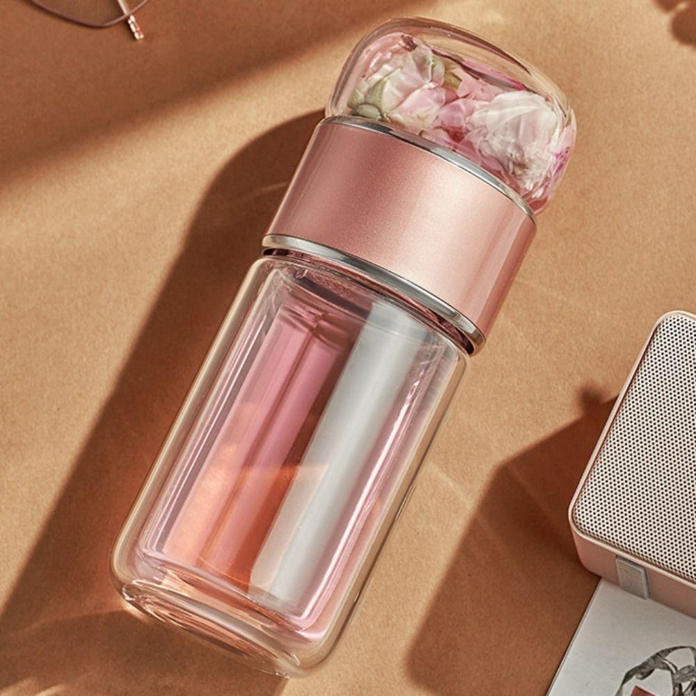Leak Proof Tea Water Separation Cup 350ml Flower Tea Cup Portable Glass Tea Water Bottle  Gift