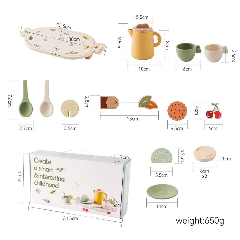 Montessori Wooden Coffee Afternoon Tea Set Toy Kid Simulation Kitchen BPA Free Silicone Teapot Teacup Early Educational Toy Gift