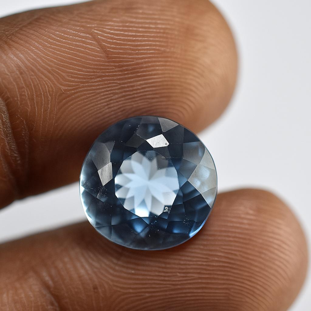 Naturalny akwamaryn, szlif okrągły, kolor oceanu niebieski, certyfikowany, 7,20 ct, luźny kamień szlachetny