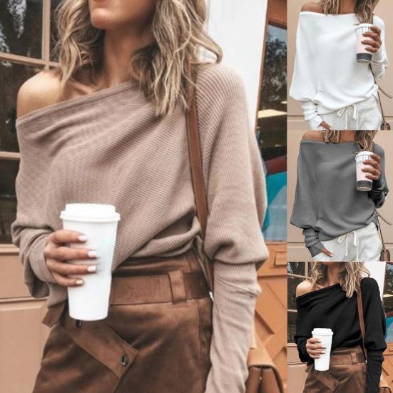 Women Sweater Off Shoulder Raglan Sleeve Pullover Knitted All Match One Shoulder Top for Daily Wear