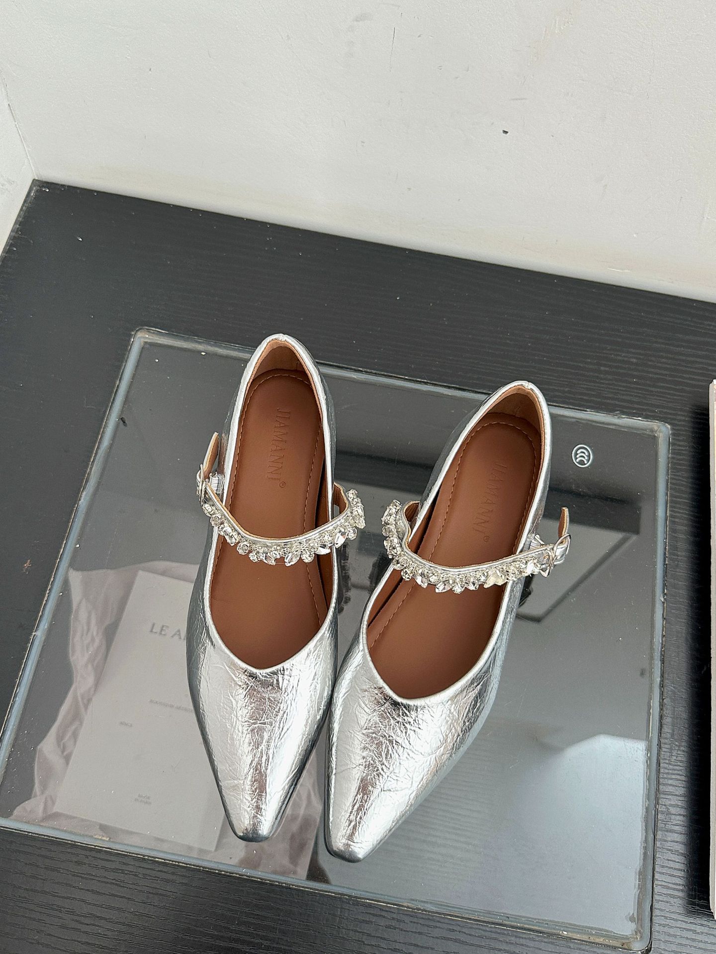 Women s Square Toe Flat Ankle Strap Rhinestone French Style Vintage Style Elegant Pumps - Fashionable Footwear 35 серебряный