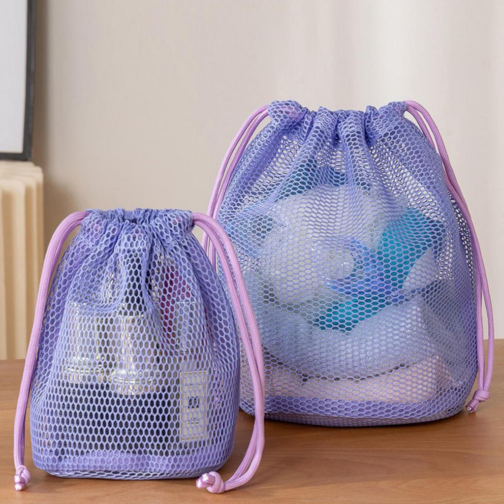Mesh Lazy Toiletry Kits Coin Purse Dopamine Color Cosmetic Storage Bag Drawstring Large Capacity Fashion Travel Bathroom Bag