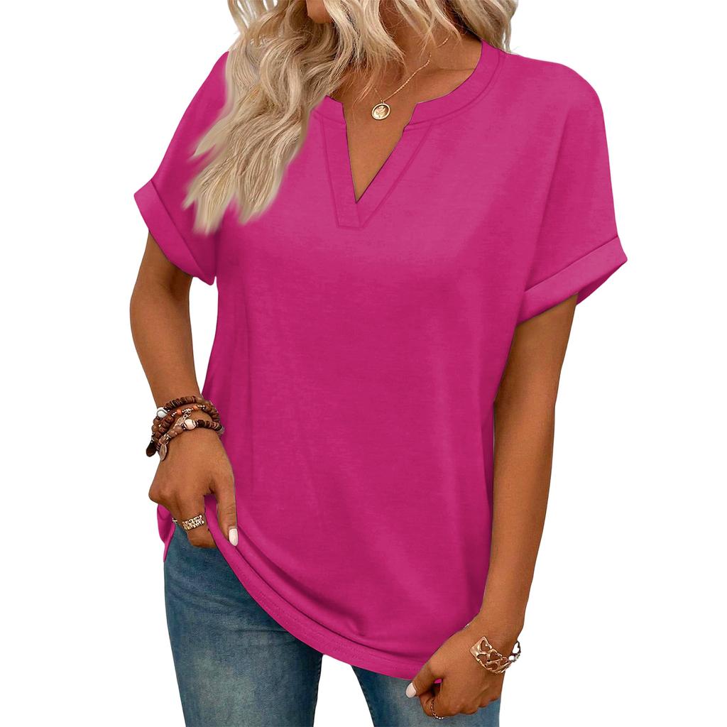 Stylish Women's Casual V-neck Short-sleeved Color T-shirt