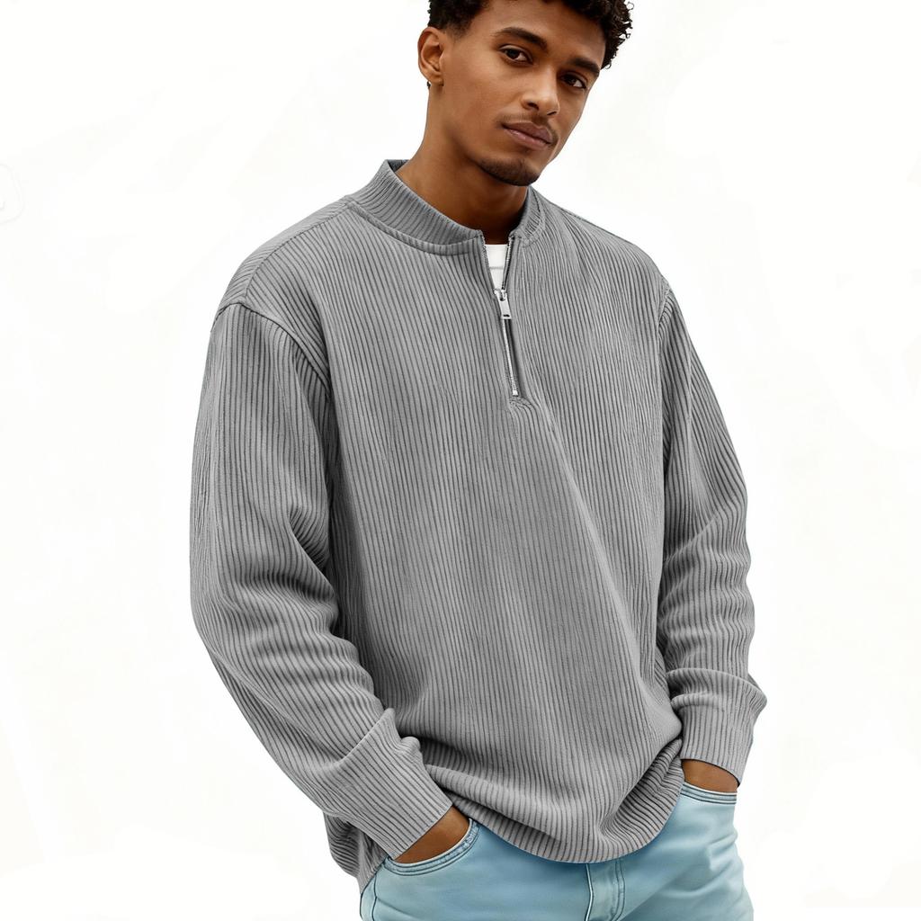 Men’s Ribbed Knit Pullover Half Zip Long Sleeve Casual Stand Collar Top for Everyday Wear Lightweight Sweater Style