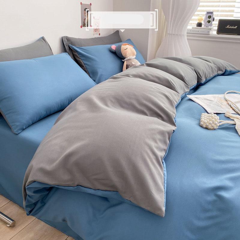 

Luxury Washed Cotton Solid Bedding Set 3-4 Pcs Yellow Home King Size Duvet Cover Set with Flat Sheets Simple Queen Bedding Sets Flat Bed Sheet&1.2m 3 pcs set