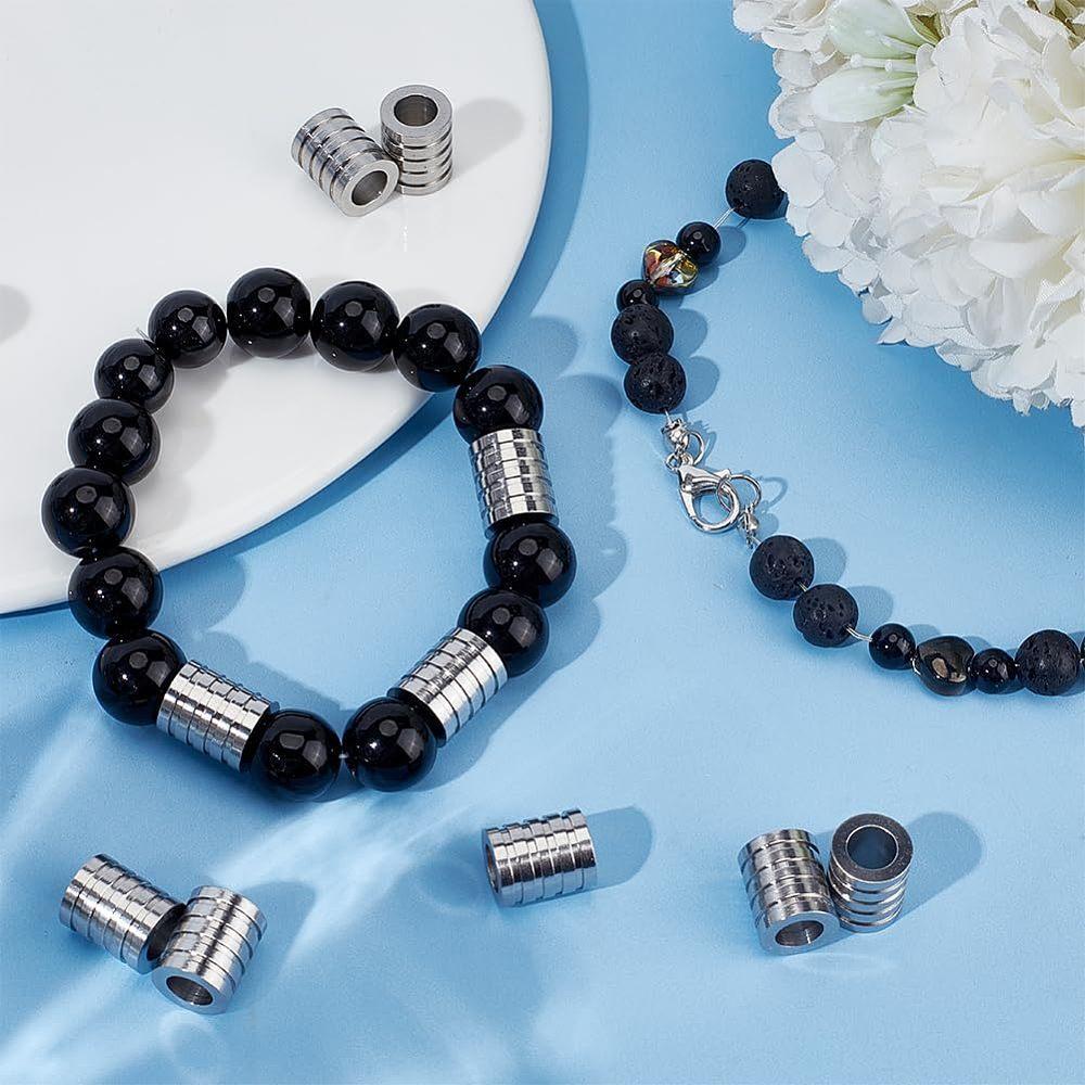 1set 16pcs Stainless Steel Beads Grooved Beads Column Stainless Steel color 12x10mm Hole: 6mm