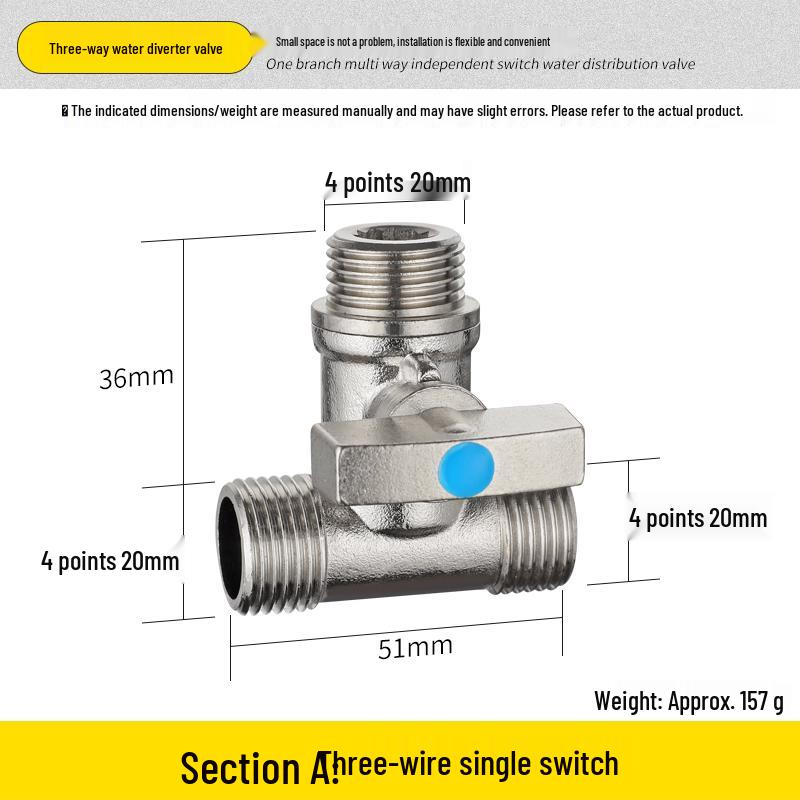 Faucet Angle Valve with Switch: 3-Way & 4-Way Water Divider for Water Heater