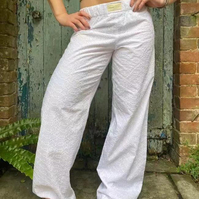 2026 Women s Striped Wide Leg Pants Casual Street INS Fashion Loose High Waist Pants S белый