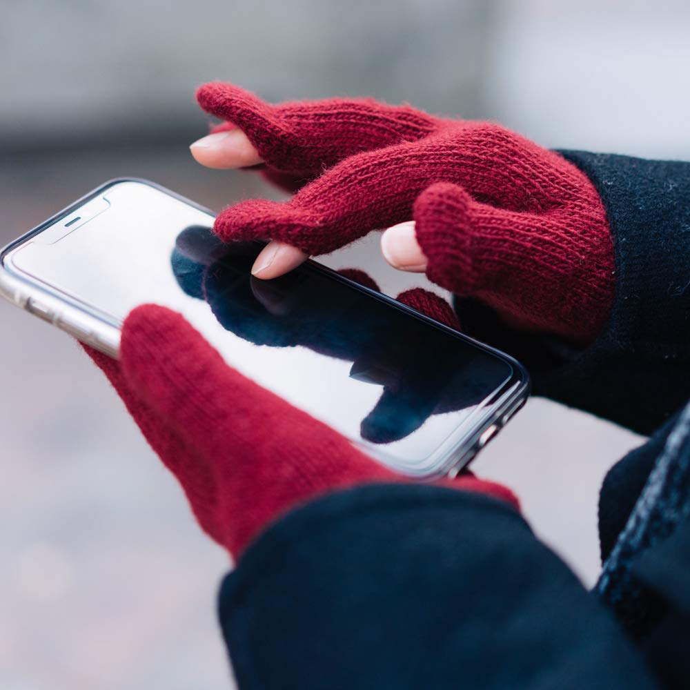 Nakota Colunaline Easy Touch Smartphone Premium Eco Perfect for Fall and Size Wine and Navy Gloves, Wool, Warm, Fingerless, Lightweight, Two-Tone