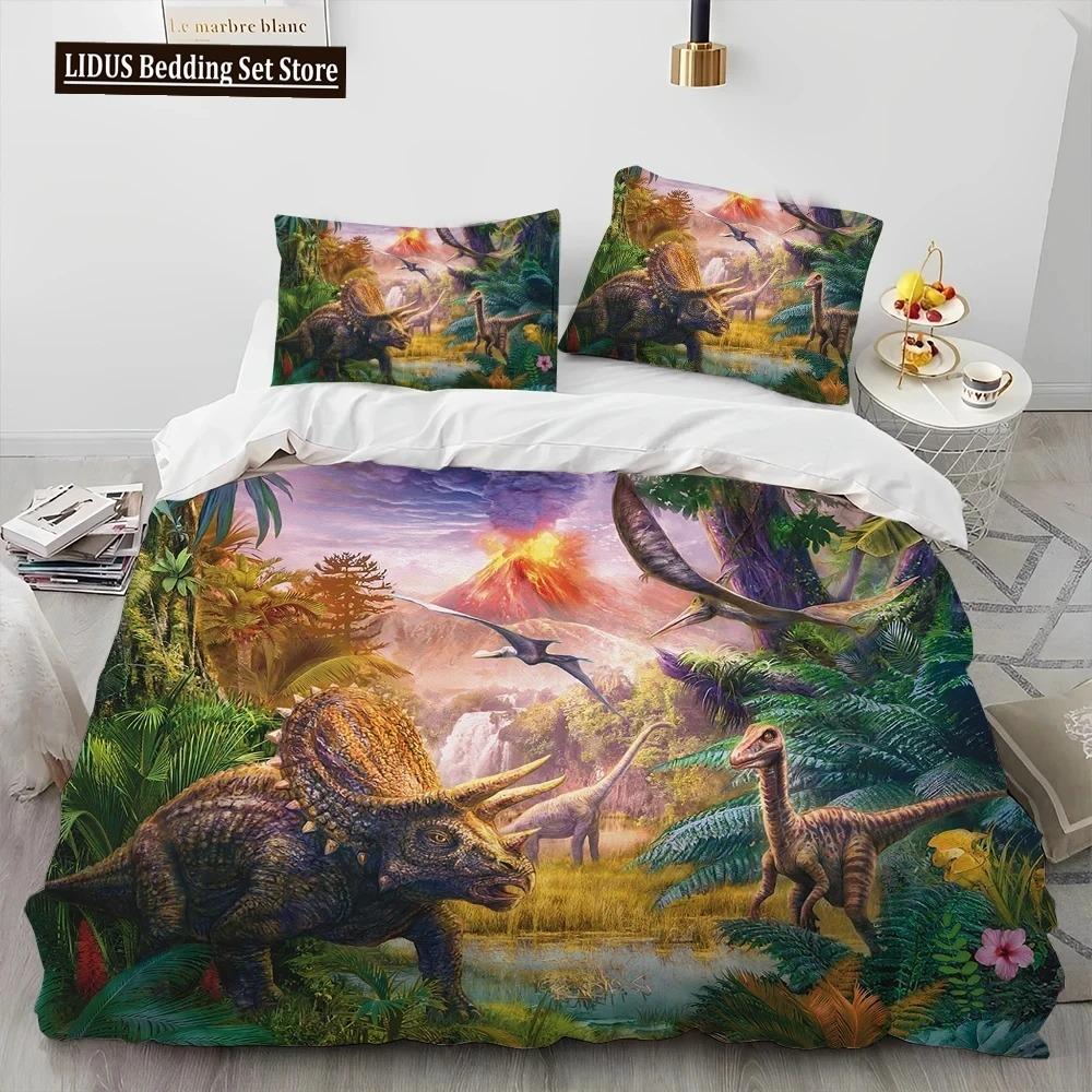 3D Cartoon Dinosaur Illusion Comforter Bedding Set,Duvet Cover Bed Set Quilt Cover Pillowcase,Queen Bedding Set For Boys Gift