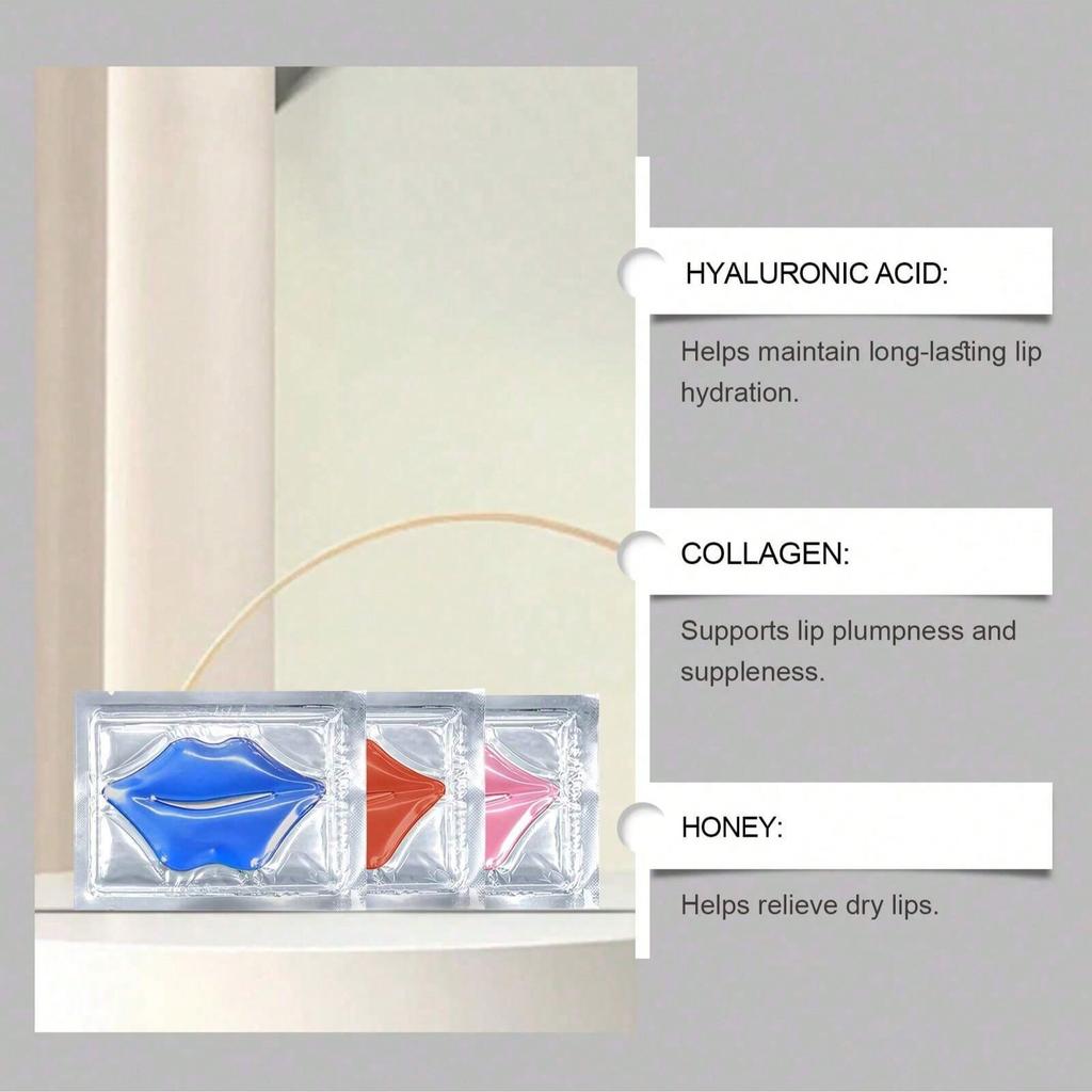 6Pcs Honey/Cherry/Ocean Lip Mask, Moisturizing Lip Mask Patch, Contains Collagen, Soothes Dry Cracke