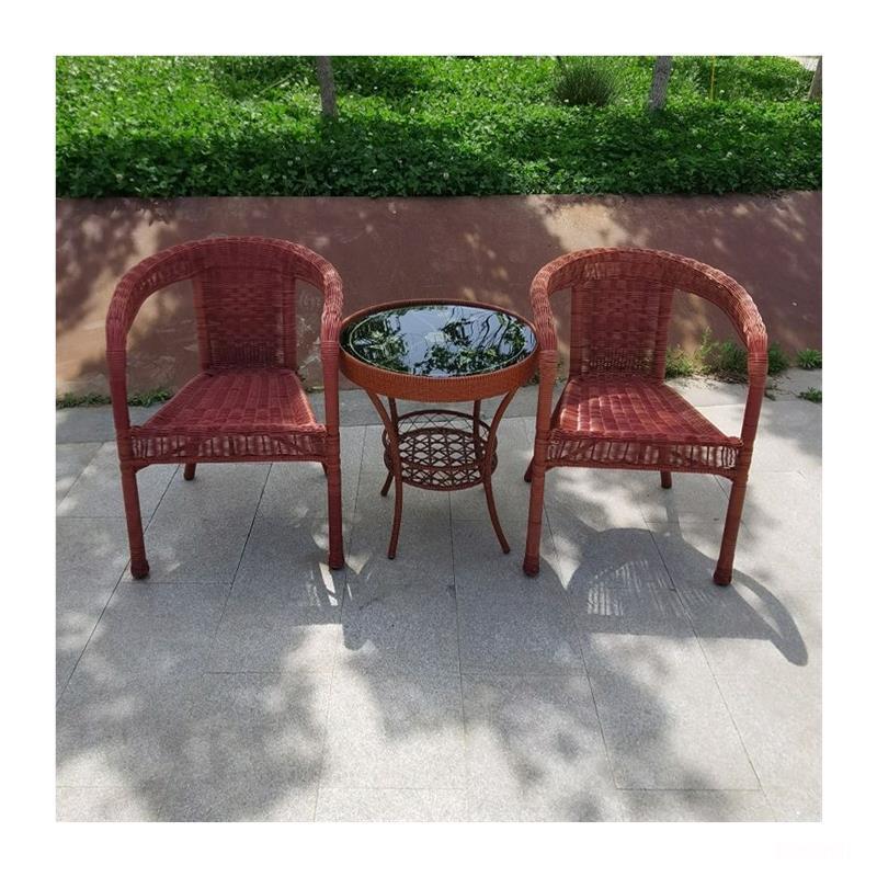 Family-Style Hand-Woven Rattan Chair & Coffee Table Set for Balcony or Leisure Spaces
