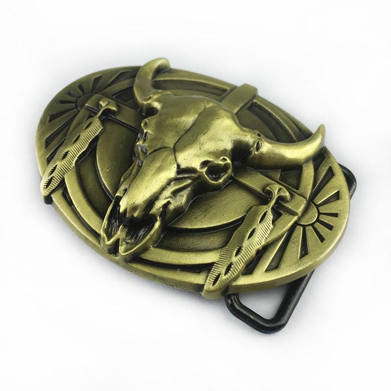 Oval Tribal Bull Skull Belt Buckle - Warrior Design, 3.8cm Personalized Smooth Buckle