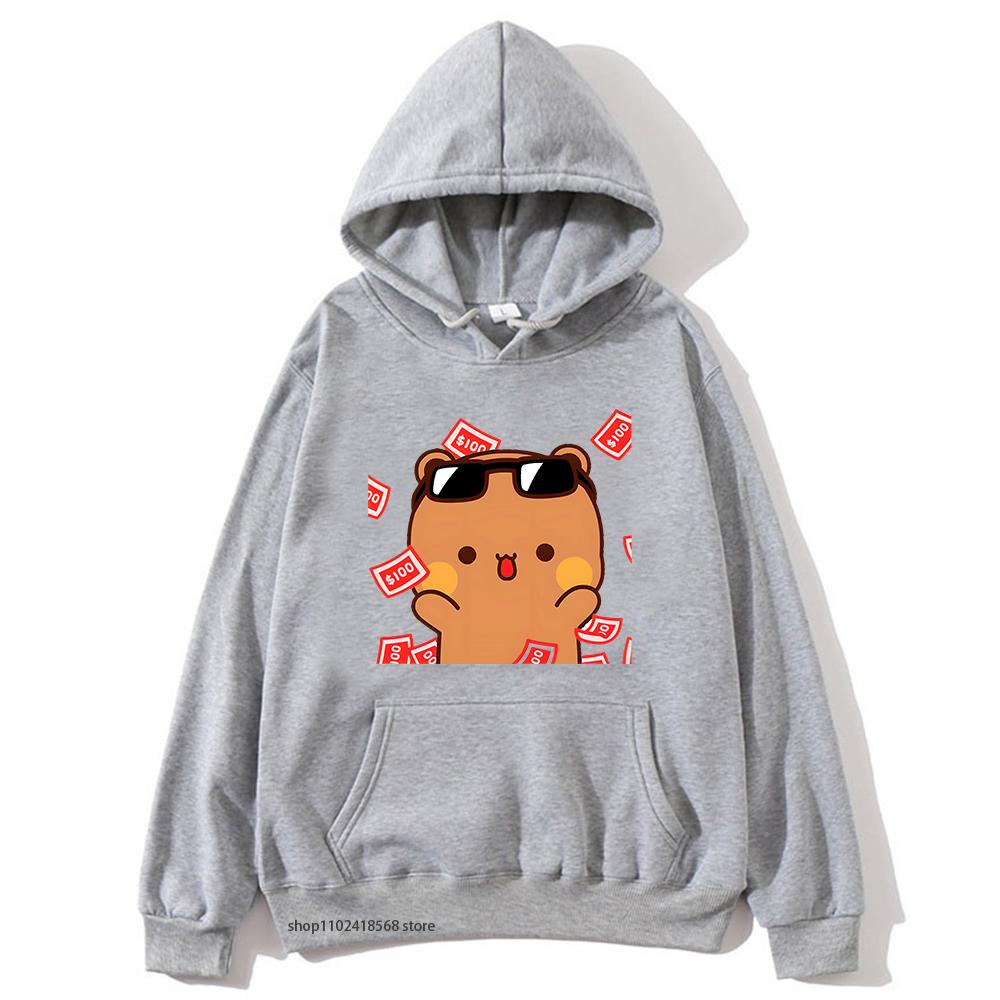 Men's hooded sweatshirt with Bubu and Dudu cartoon print, a fashionable and casual hip-hop style top for autumn and winter Harajuku fashion.