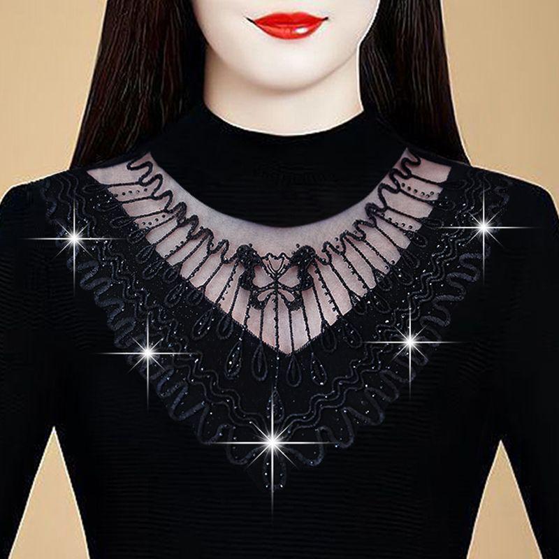 

Women s Stylish Lace Mesh Base Layer Top - High-End, Warm, Long Sleeve, Autumn/Winter, Plus Velvet M 85-90 lbs