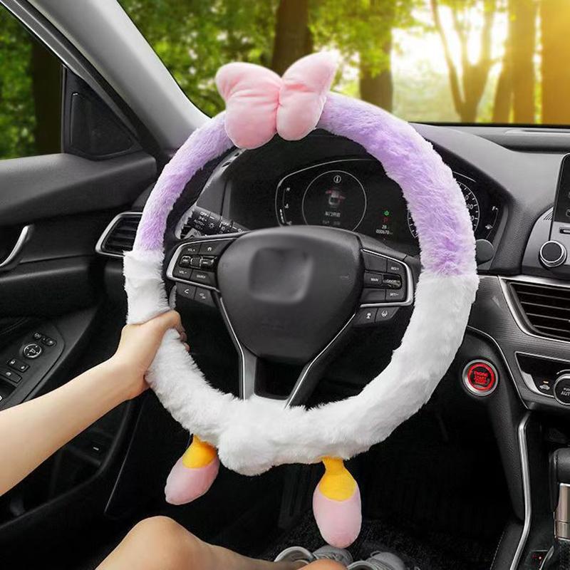 Plush steering wheel cover cartoon cute car steering wheel cover plush winter and autumn universal 38CM round ladies steering wh