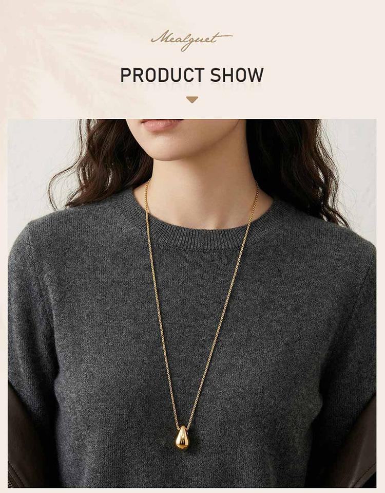 Stainless Steel Metal Water Drop Pendant Necklace Minimalist Women's Fashion Long Necklace Sweater Chain Jewelry Gift