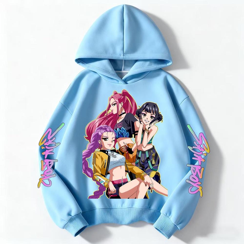 KPop Demon Hunter Girls Autumn and Winter Hooded Sweatshirt Children Girl Children's Tops Cute Long-sleeved Coat