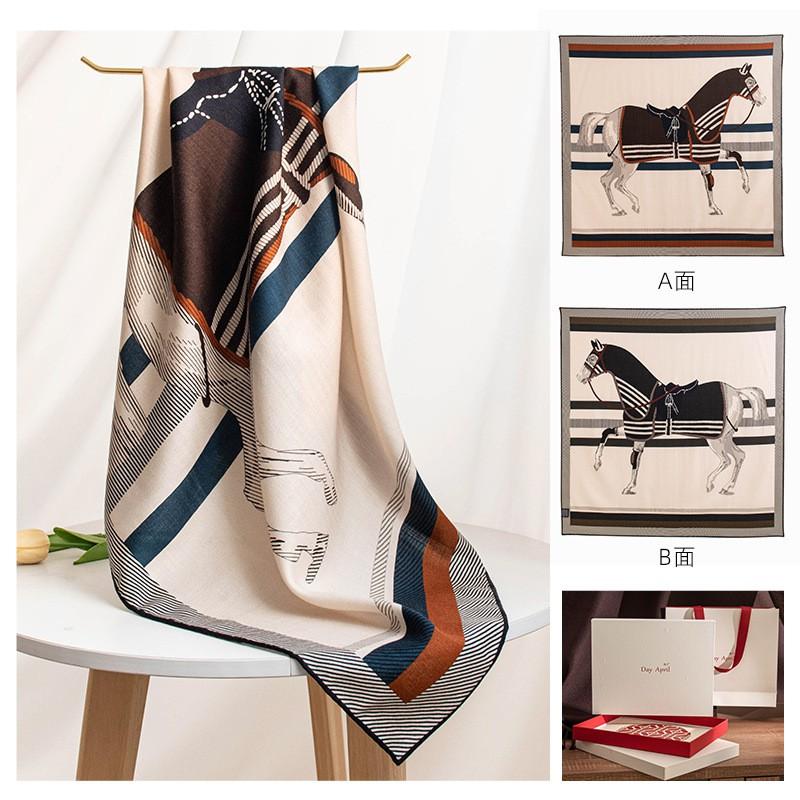 2026 Silk Wool Scarf Double-sided Floral Print Neck Warmer Fashion Shawl