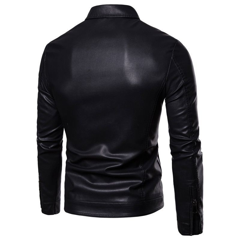 Leather Men's Autumn and Winter New Korean Version Slim Fitting Short Style Trendy Lapel Men's Leather Jacket Trendy Brand Motorcycle Jacket Men