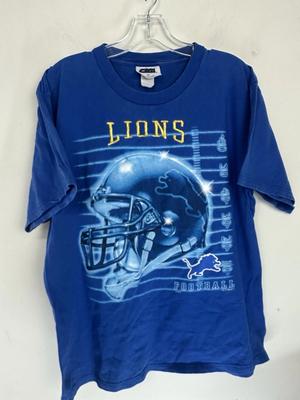 Maglietta Vintage Detroit Lions Uomo Taglia L Blu T-shirt NFL Casco da Football Americano Tee Anni '90