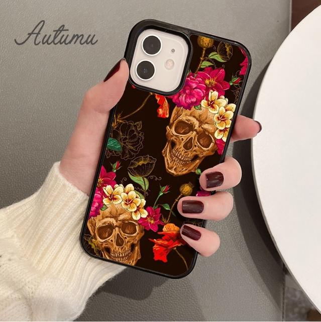 Mexican Skull Flower Phone Case for iPhone 11 12 13 14 Pro Max mini X XR XS SE 2020 6S 7 8 Plus Samsung Galaxy S21 S22 shell