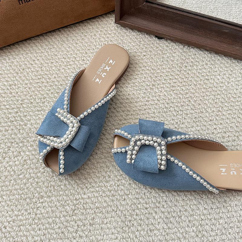 

Fashion Pearl-capped Half-slippers for Women s Outerwear 2025, Versatile, Soft-soled, Comfortable and Anti-slip, One-foot Flip-flops 35