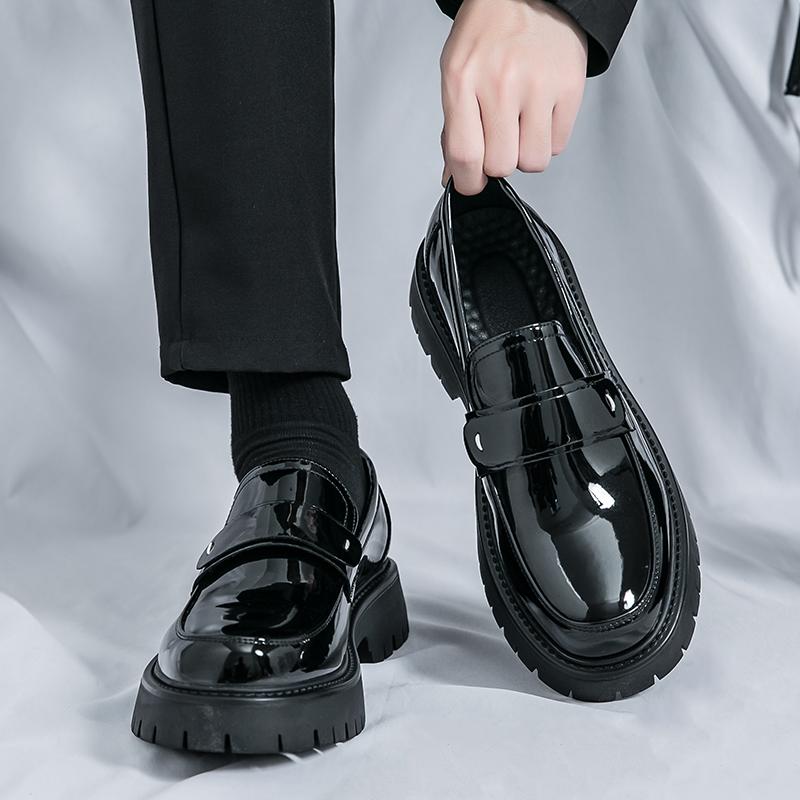 Fashion Slip On Thick Soled Men's Leather Shoes Fashion Casual Style Office and Leisure Work Outdoor Trendy Shoes 38-46 Black White
