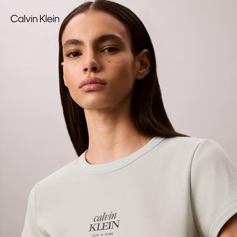 Calvin Klein Jeans Women's CK Logo Ribbed Slim Fit Tee