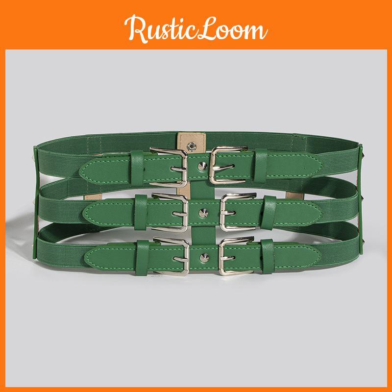 Dark Fashion Punk Waist Belt With Threerow Buckles For Edgy Urban Look