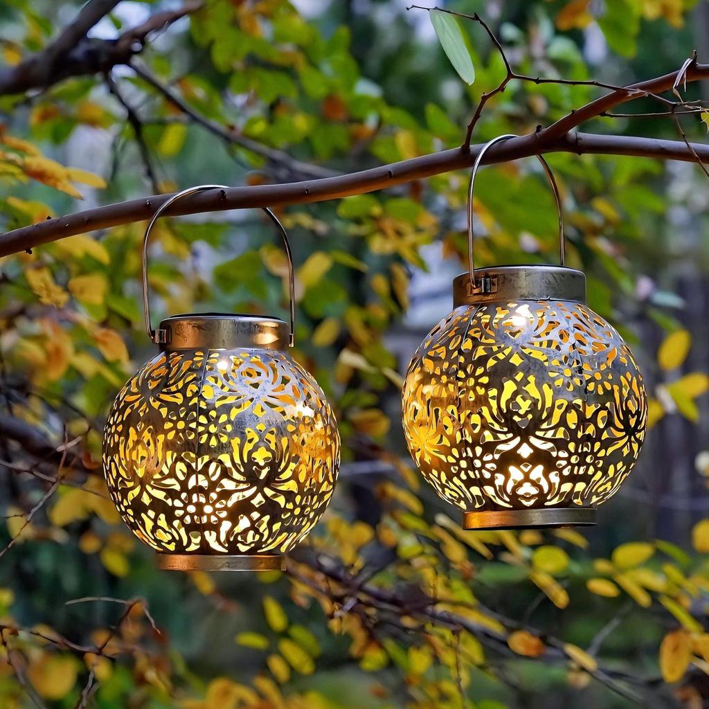 JYL TS/010,Solar Hollow Iron Lantern Waterproof Outdoor Pendant Light for Garden Balcony Ambient Hanging Decor
