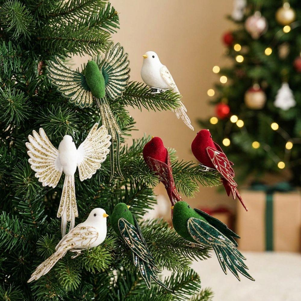 Soft Fluffy Glitter Christmas Bird Clip Ornament Artificial Spread-Wing Bird Home Decor