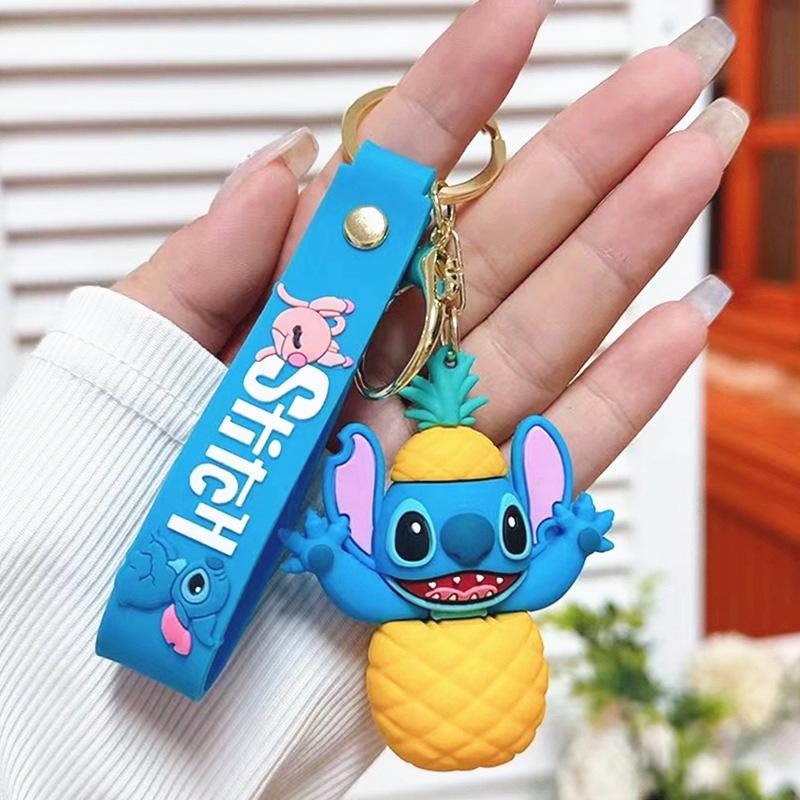 Car Cute flower Stitch bag pendant keychain Star and Stitch PVC soft plastic doll pendant couple small key chain Gift