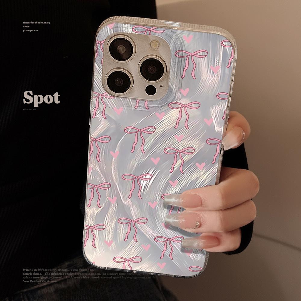 Pouzdro na telefon s mašlí v dívčím stylu Láska Pro iPhone 17 Pro 15 16 14 13 12 11 Pro Max 17e 16e 8 7 Plus XR XS X Stříbrné Měkké Kryt proti pádu