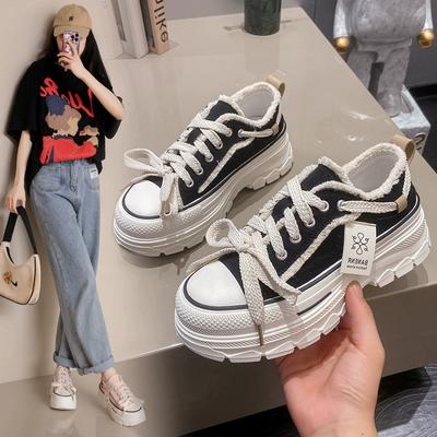 Retro Sommer mit dicker Sohle Ins Koreanische Version der Weißen Schuhe Damen Allround-Casual c Damen Canvas-Schuhe