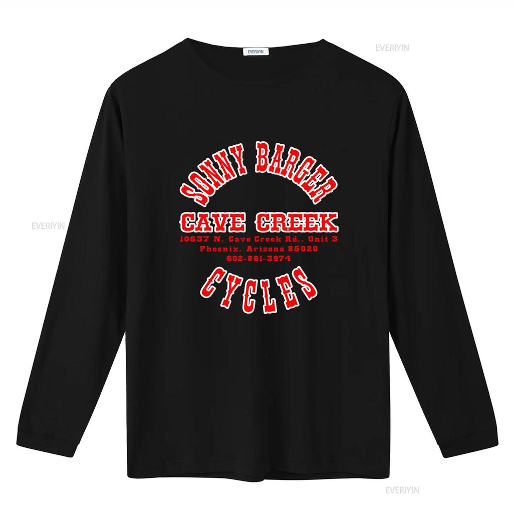 Sonny Barger Cycles Cave Creek Black Cotton T Shirt Funny Vintage Design For Men vintage Washed Stretched Slightly graphic