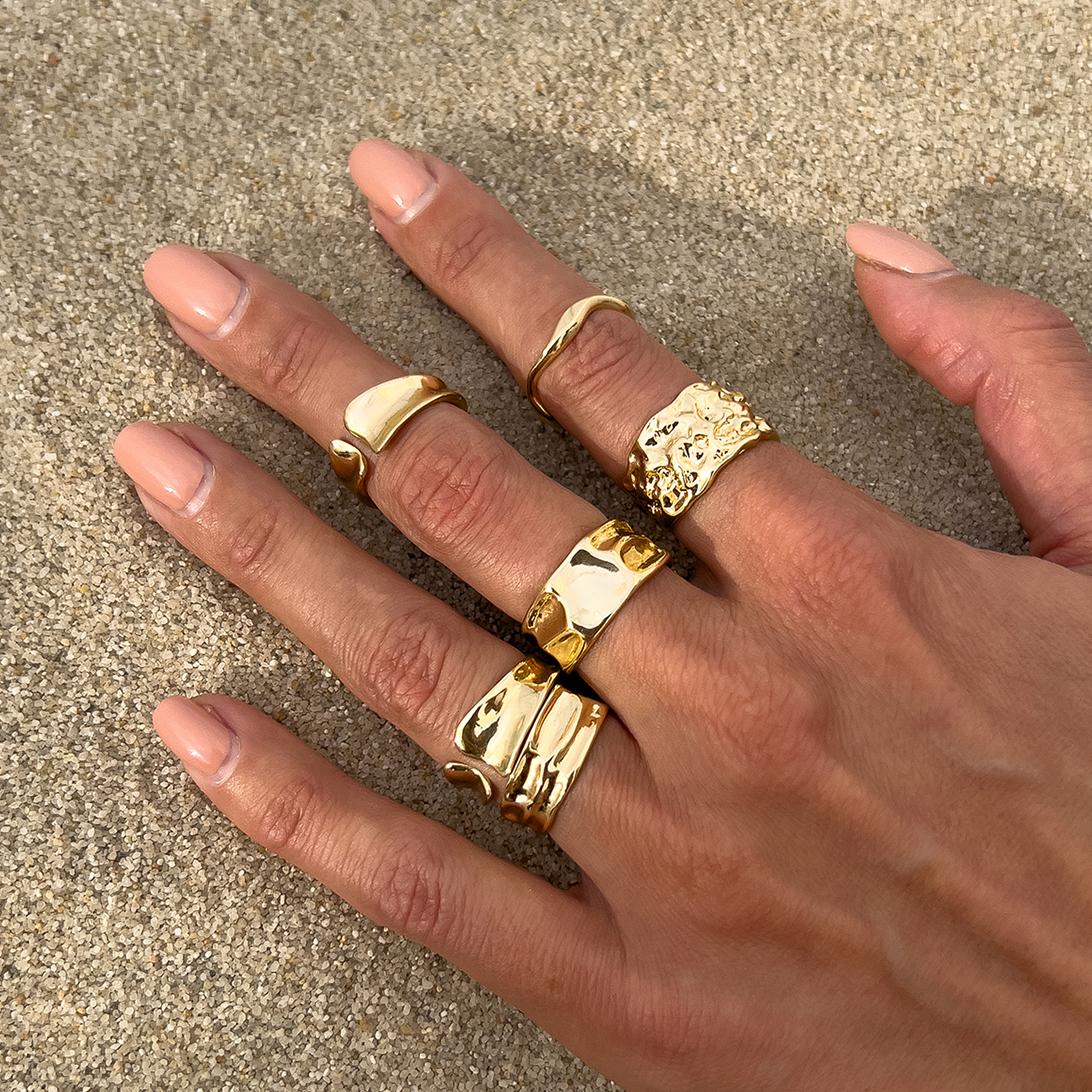 

Ingemark 6Pcs/Set Creative Gold Color Open Rings for Women Men Trend Classic Adjustable Finger Rings Daily Jewelry Accessories