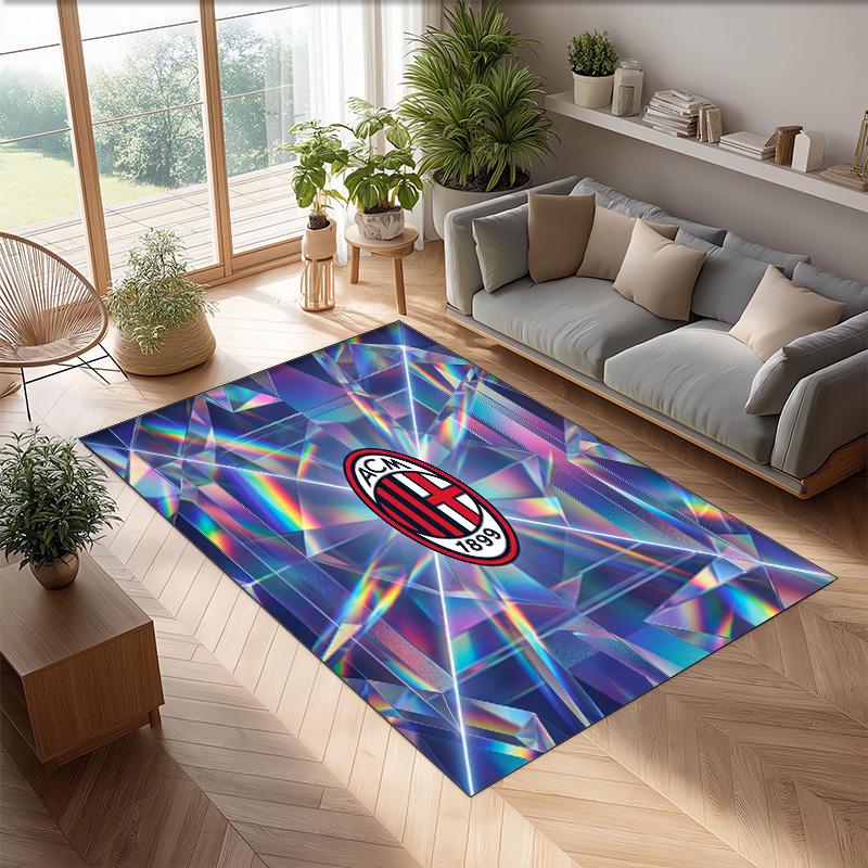 Tappeto in Flanella Stampato AC Milan Antiscivolo Morbido Poliestere Tappeto per Pavimento Tappetino Decorativo da Interno per Camera da Letto Soggiorno Divano Sala Giochi Decorazione Casa