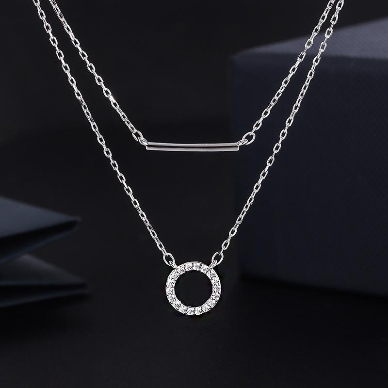 Women Fashion Light Luxury Double Layered Hollow Circle Geometric Pendant Clavicle Necklace