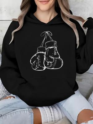 2025 Autumn and Winter Women's Boxing Gloves Pattern Hoodie Comfortable Long Sleeve Pullover Autumn and Winter Casual Sweatshirt