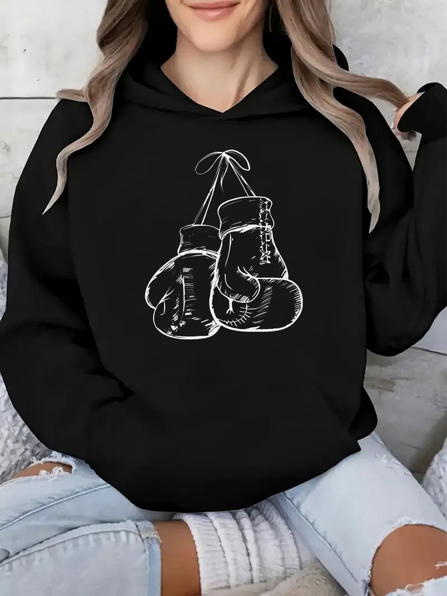 

2025 Autumn and Winter Women s Boxing Gloves Pattern Hoodie Comfortable Long Sleeve Pullover Autumn and Winter Casual Sweatshirt S