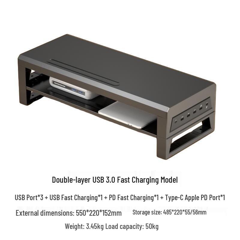 Gecko Double-Layer USB-C Monitor Riser with Expansion & Charging