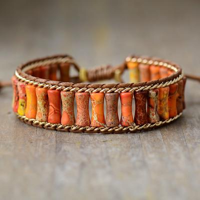 Imperial Jasper, Bamboo Knot, Amazonian Bohemian Style Handmade Beaded Woven Bracelet/Wristband