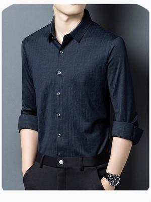 Autumn Seamless High-Elastic Men's Non-Iron Wrinkle-Resistant Long Sleeve Business Shirt