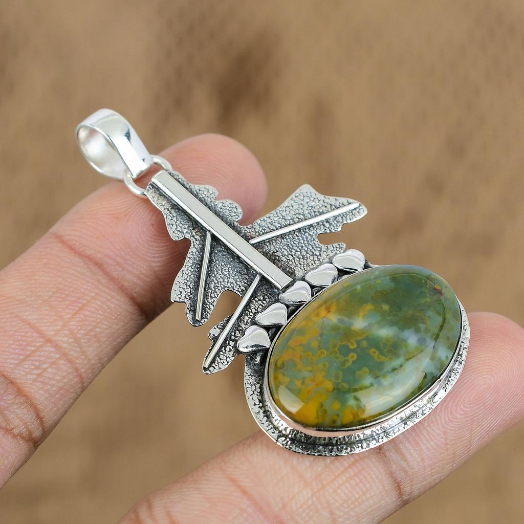 925 Sterling Silver Oval Ocean Jasper Stone Sister Elegant Anniversary Pendant