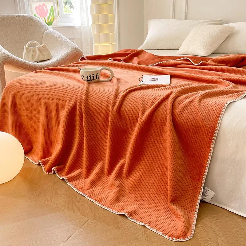 Solid color waffle multi-functional blanket lunch break blanket bedroom sofa casual blanket warm and comfortable