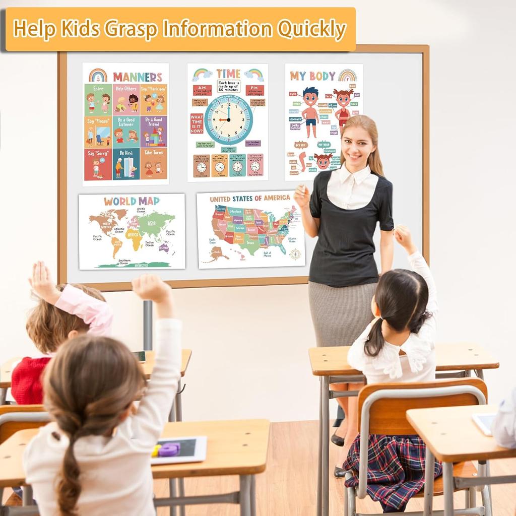 16Pcs Educational Posters for Toddlers 1-3, Learning Posters for Toddlers 1-3, ABC Poster for Kids Ages 3-5, Preschool Posters 1 2 3 Year Old,