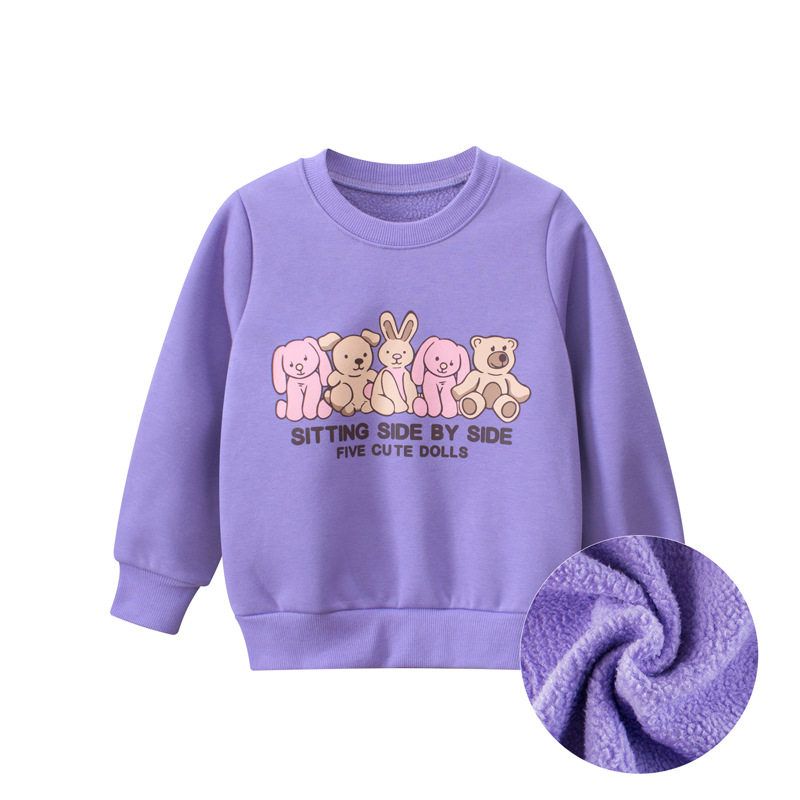 27Home Children s Clothing Autumn and Winter Girls  Bear Fleece Top Kids  Fleece Sweatshirt Baby Girl Rabbit Pullover H2039 Purple 90