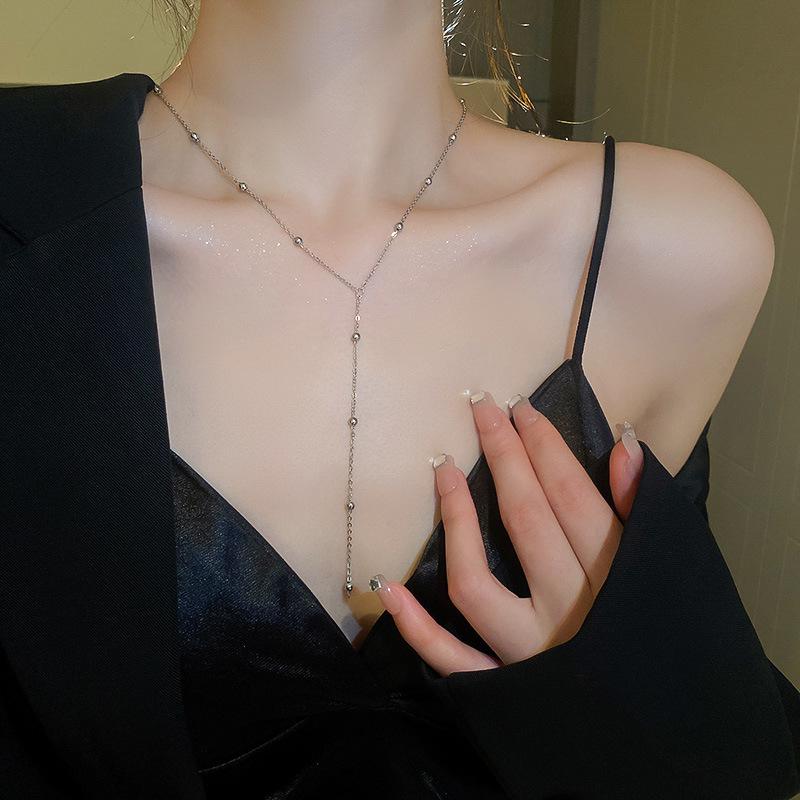 Minimalist Titanium Steel Clavicle Necklace with Pearl Pendant for Women - Versatile Cold Style Fashion Jewelry