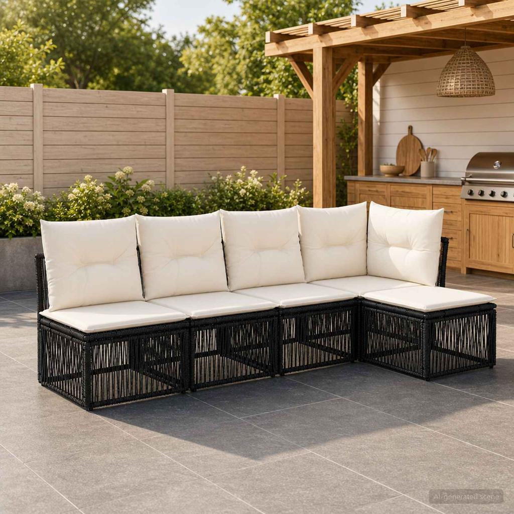 Garden Sofa Set 5 Pcs Black Poly Rattan